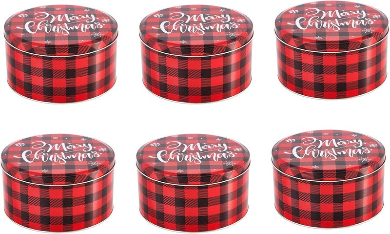TangFee 6.5Inch Christmas Cookie Tins, Cookie Tins with Lids for Christmas Holiday Gift Giving, Metal Empty Round Cookie Containers, 6Pack - Image 1